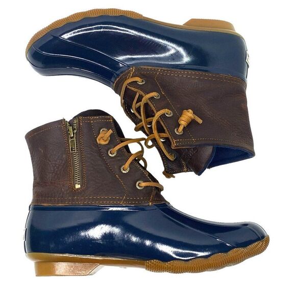Sperry Waterproof Rubber Boot Duck Boots Women’s Size 9 Navy Blue Brown - Picture 1 of 9